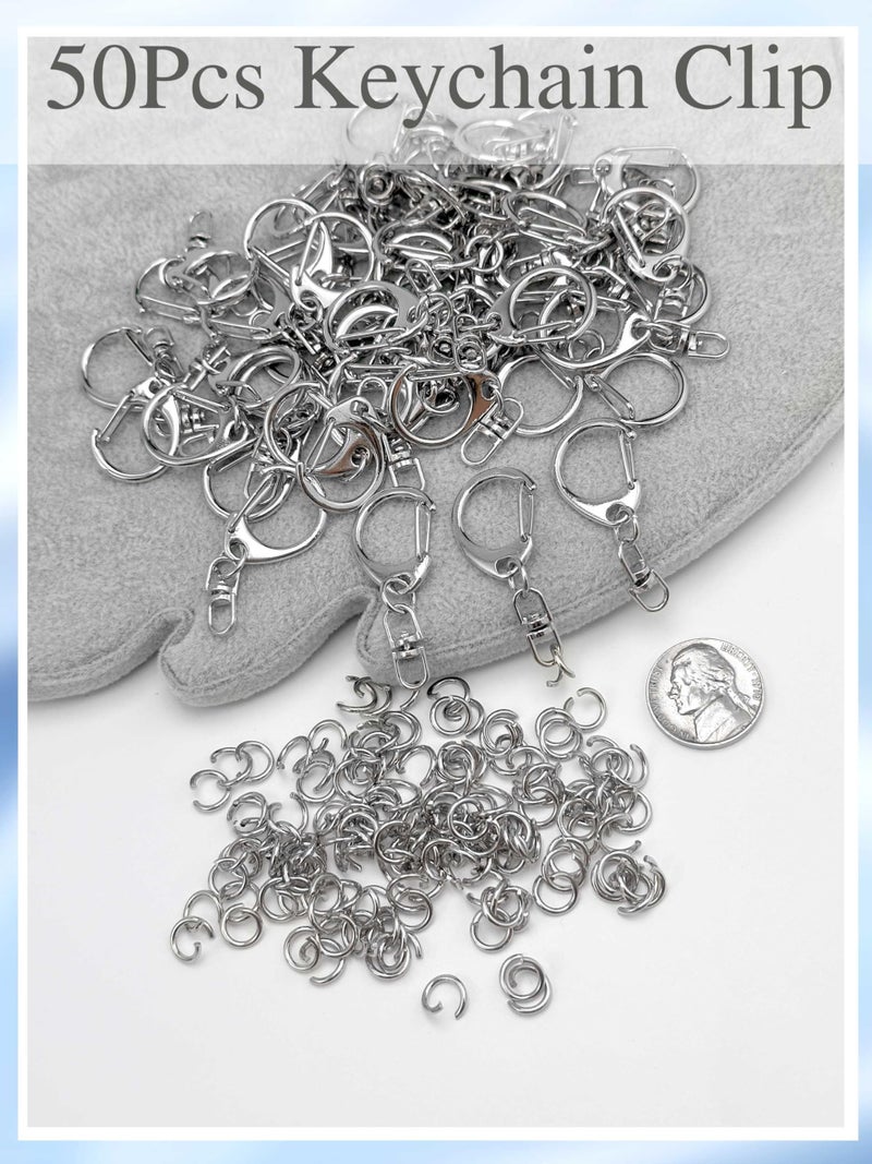 Evnlo 50Pcs Lobster Claw Clasps for Keychain Clip, Swivel Snap Hooks Silver Key Chain Rings DIY Making Kit for Crafts - Image 4
