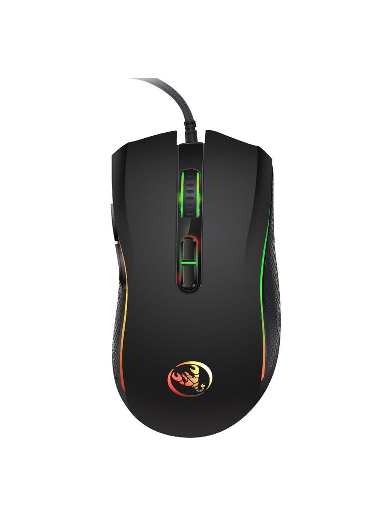 HXSJ - 4-in-1 ENGLISH/ARABIC Gaming Keyboard Mouse Combo 104 Keys Rainbow Backlit Mechanical Keyboard RGB Backlit 5500 DPI Lightweight Gaming Mouse 3.5mm Gaming Stereo Headset For Pc Laptop Computer Black - Image 1