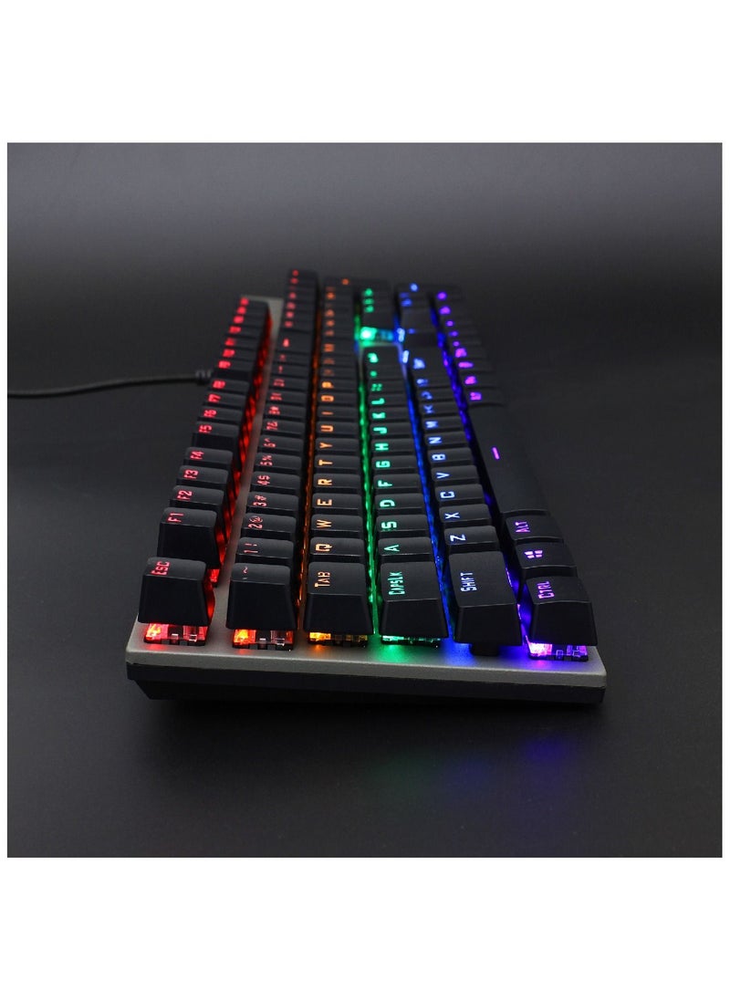 HXSJ - 4-in-1 ENGLISH/ARABIC Gaming Keyboard Mouse Combo 104 Keys Rainbow Backlit Mechanical Keyboard RGB Backlit 5500 DPI Lightweight Gaming Mouse 3.5mm Gaming Stereo Headset For Pc Laptop Computer Black - Image 1