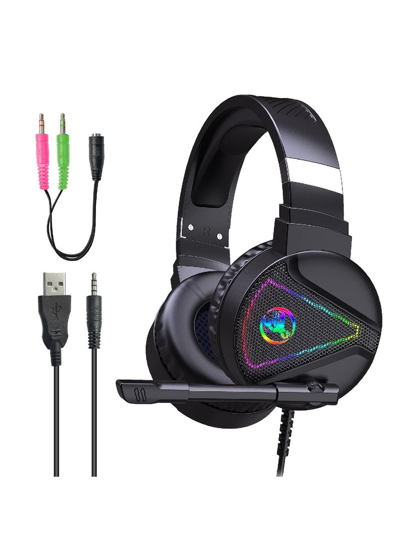 HXSJ - 4-in-1 ENGLISH/ARABIC Gaming Keyboard Mouse Combo 104 Keys Rainbow Backlit Mechanical Keyboard RGB Backlit 5500 DPI Lightweight Gaming Mouse 3.5mm Gaming Stereo Headset For Pc Laptop Computer Black - Image 1