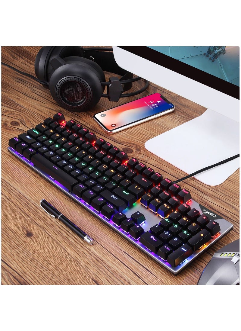 HXSJ - 4-in-1 ENGLISH/ARABIC Gaming Keyboard Mouse Combo 104 Keys Rainbow Backlit Mechanical Keyboard RGB Backlit 5500 DPI Lightweight Gaming Mouse 3.5mm Gaming Stereo Headset For Pc Laptop Computer Black - Image 1