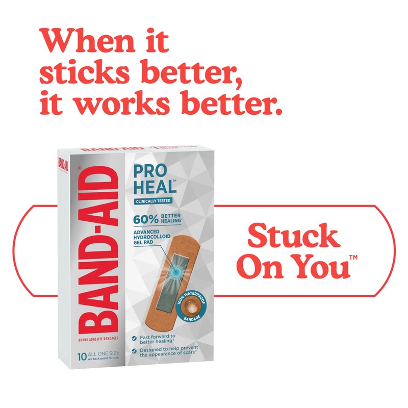 BAND-AID Brand Pro Heal Adhesive Bandages with Hydrocolloid Gel Pad, Clinically Tested, Better Healing of Minor Wounds, Waterproof Bandages, One Size, 10 ct - Image 3