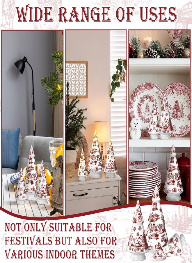 Soaoo 3 Pcs French Country Style Christmas Tree Ceramic Figurine Red and White Xmas Tree Decor Chinoiserie Porcelain Mini Chic Ceramic for Village (Red Christmas Style, 8.7, 10.6, 12.6 Inch) - Image 4