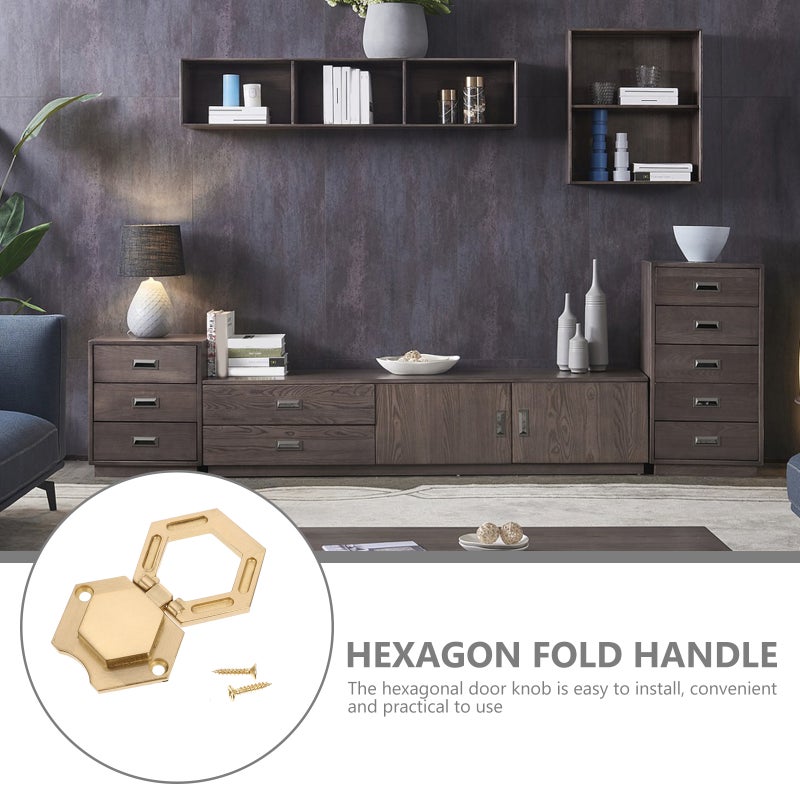 1Set Copper Drawer Knob Folding Hexagonal Cabinet Knob Furniture Accessory Golden - Image 3