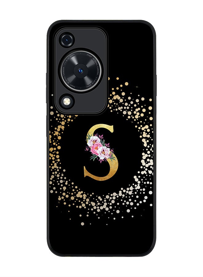 Stylizedd Rugged Black edge case for Huawei nova Y72 / Huawei Enjoy 70 4G,Slim fit Cover Custom Monogram Initial Letter Floral Pattern Alphabet - S (Black) - Image 1