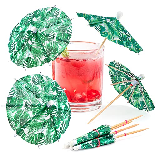 150 Pieces Drink Umbrellas Cocktail Picks Parasol Cocktail Umbrellas Sticks with Wood Toothpicks for Summer Hawaiian Cupcake Toppers Umbrella Handmade Sticks Party Decor Turtle Leaf Style