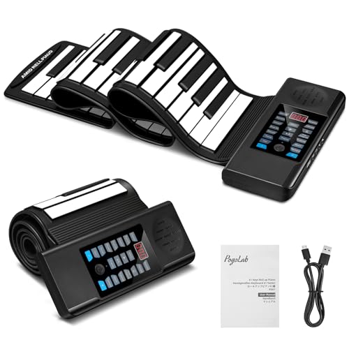 POGOLAB 61 Keys Roll Up Keyboard Piano, Portable Electric Foldable Piano with LED Display, Rechargeable & USB-MIDI Output, Built-in 15 Demos, 128 Tons, 128 Rhythms, Music Gift for Beginners - Image 1