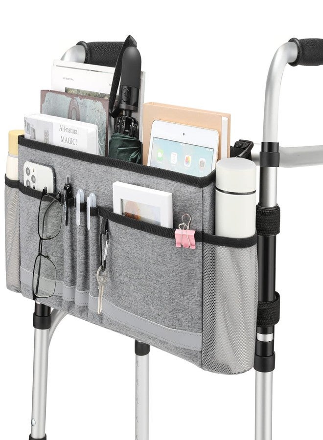 EXLIFBAG سلة EXLIFBAG للمشاية، حقيبة قابلة للطي للمشاية مع حامل أكواب، ملحقات للمشاية لكبار السن، رمادي - Image 1