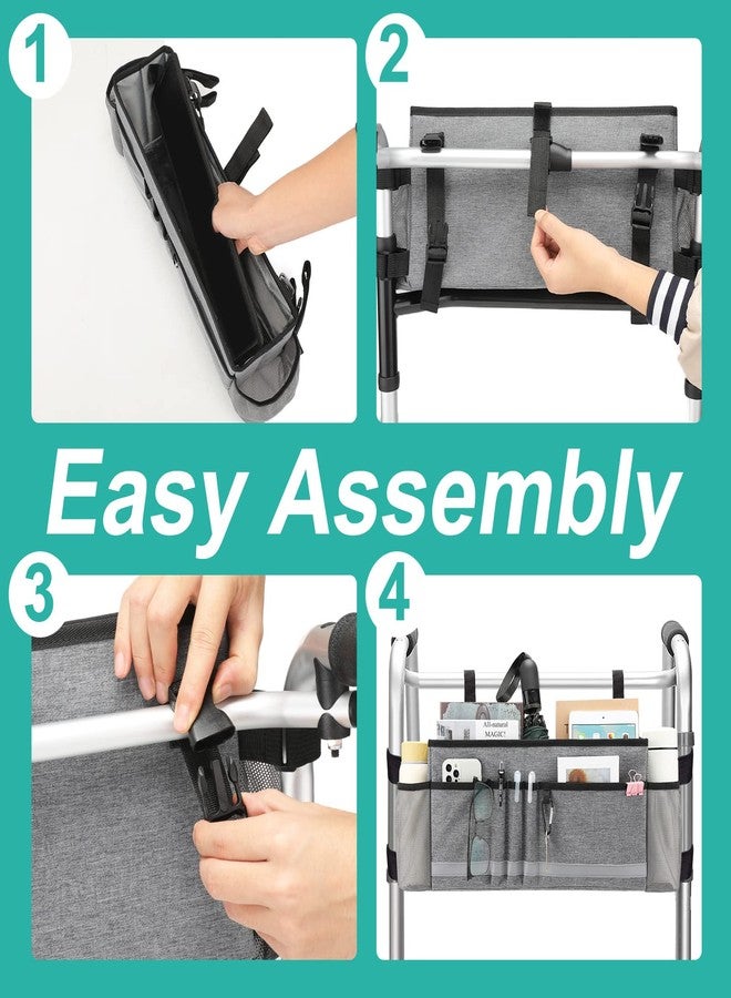 EXLIFBAG سلة EXLIFBAG للمشاية، حقيبة قابلة للطي للمشاية مع حامل أكواب، ملحقات للمشاية لكبار السن، رمادي - Image 4