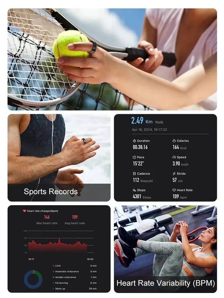 MISIRUN R09 Smart Ring 5ATM Waterproof Health Tracker Multi Sport Modes Skin Temperature Measurement Stress Heart Rate Monitor SmartRing, Gold 9135398 - Image 5