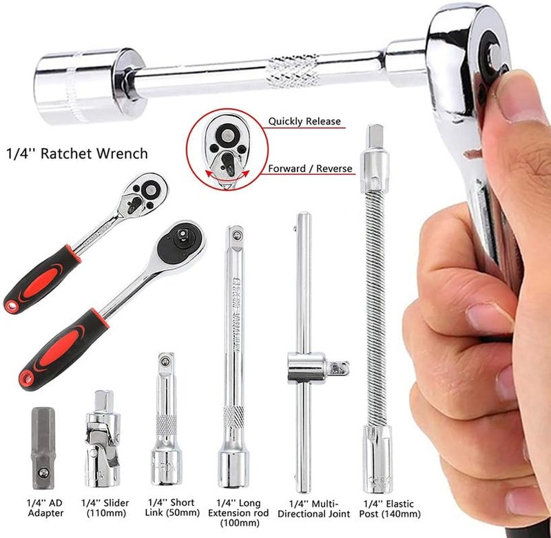 ABIEL 46 in 1 Pcs Tool Kit, Screwdriver & Socket Set | Manual Hand Wrench Box | Multi Purpose Combination Case & Precision Socket Set | Essential Hardware & Mechanic Tool for all Bike & Car (Red) - Image 3
