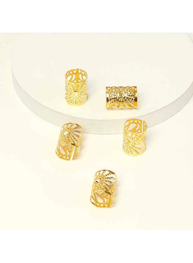 Goolsky 5pcs Elegant Metal Hair Clips, Hollow Round Shape, Solid Color, Sweet Style, Ramadan Festival Gift, Braided Hair Rings for Women - Image 2