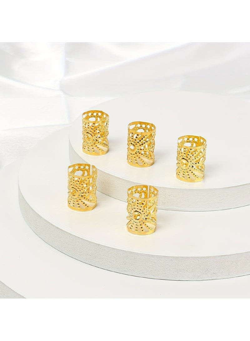 Goolsky 5pcs Elegant Metal Hair Clips, Hollow Round Shape, Solid Color, Sweet Style, Ramadan Festival Gift, Braided Hair Rings for Women - Image 3