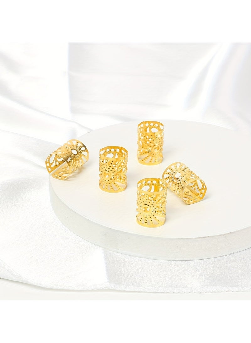 Goolsky 5pcs Elegant Metal Hair Clips, Hollow Round Shape, Solid Color, Sweet Style, Ramadan Festival Gift, Braided Hair Rings for Women - Image 4