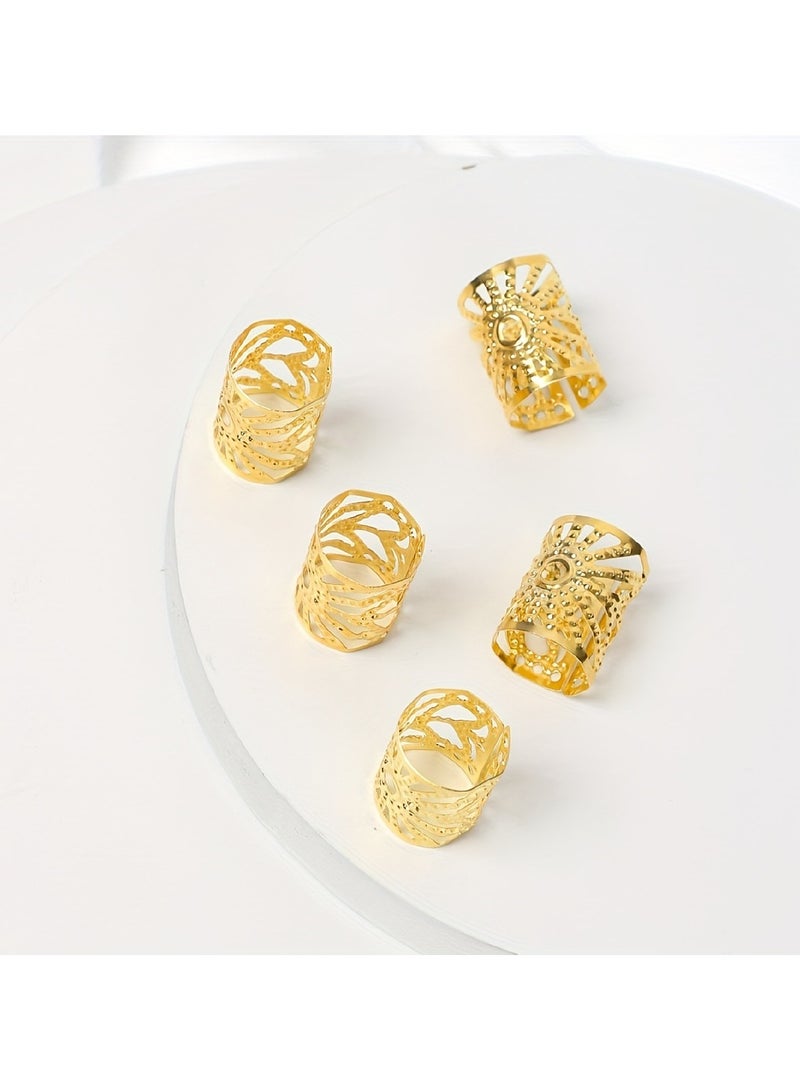 Goolsky 5pcs Elegant Metal Hair Clips, Hollow Round Shape, Solid Color, Sweet Style, Ramadan Festival Gift, Braided Hair Rings for Women - Image 5