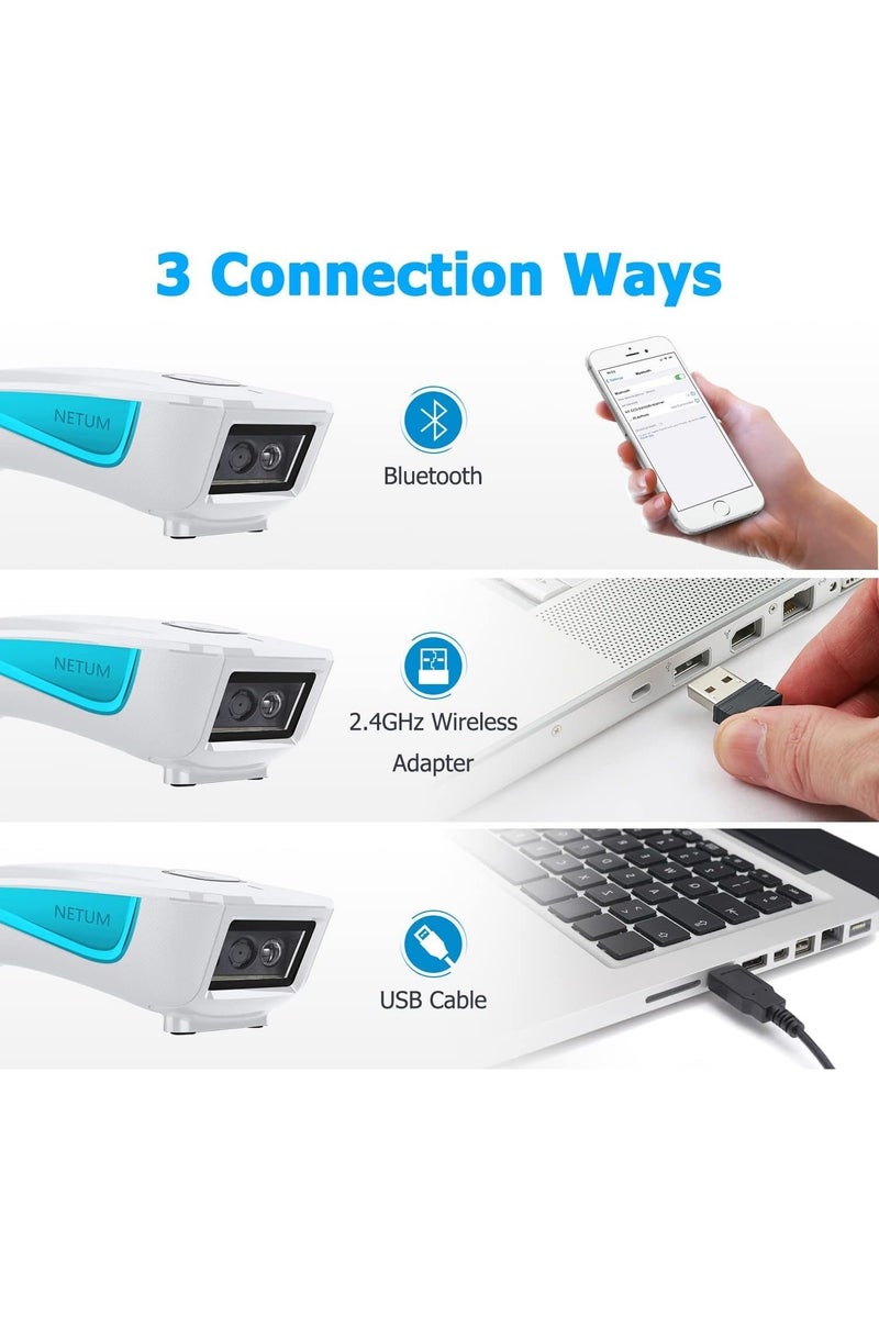 NETUM 1D 2D QR Code Scanner with Charging Dock, Mini Barcode Scanner Bluetooth Compatible, Small Portable USB Bar Code Scanner for Inventory, 2.4G Cordless Image Reader for Tablet iPhone Android iOS PC POS - Image 2