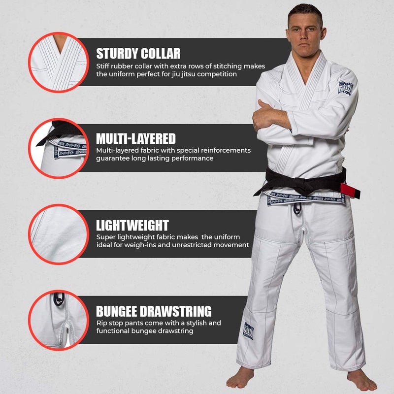 FUJI Suparaito BJJ GI and Martial Arts Uniform - Brazilian Jiu Jitsu Gi With Pearl Weave Jacket, White, Size A2 - Image 4