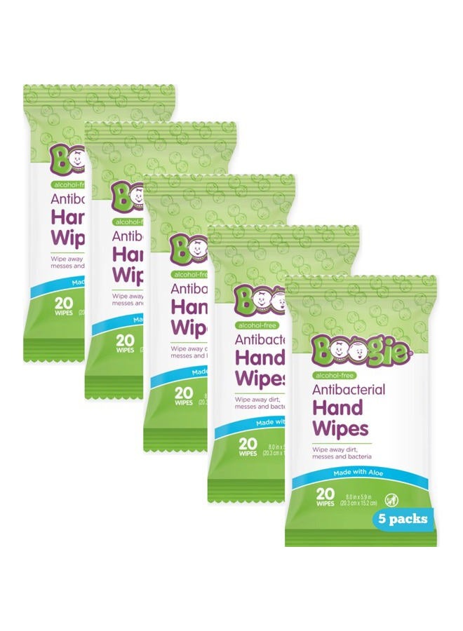 Boogie Antibacterial Hand Wipes by Boogie Wipes, Alcohol-Free, Hypoallergenic and Moisturizing Aloe, Boogie Hand Wipes for Adults and Kids, 5 Packs of 20… - Image 1