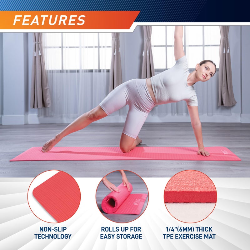 Marcy Circuit Fitness by Marcy 1/4-inch (6mm) Non Slip Multi-Purpose Exercise Yoga Mat with Carrying Strap - Sakura Pink - Image 4