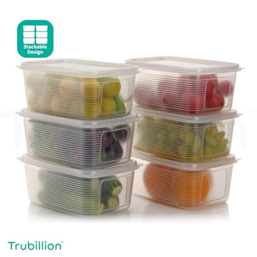 TRUBILLION Storganizer Set of 6 Fridge Storage Containers 1800 ml, BPA Free Food Grade, Transparent Stackable Freezer Safe Organizer for Vegetables, Fruits, Dry Fruits, Kitchen & Pantry - Image 5