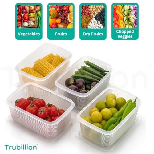 TRUBILLION Storganizer Set of 6 Fridge Storage Containers 1800 ml, BPA Free Food Grade, Transparent Stackable Freezer Safe Organizer for Vegetables, Fruits, Dry Fruits, Kitchen & Pantry - Image 3