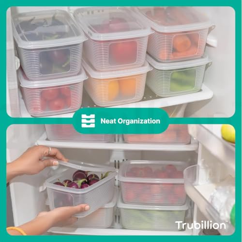 TRUBILLION Storganizer Set of 6 Fridge Storage Containers 1800 ml, BPA Free Food Grade, Transparent Stackable Freezer Safe Organizer for Vegetables, Fruits, Dry Fruits, Kitchen & Pantry - Image 2