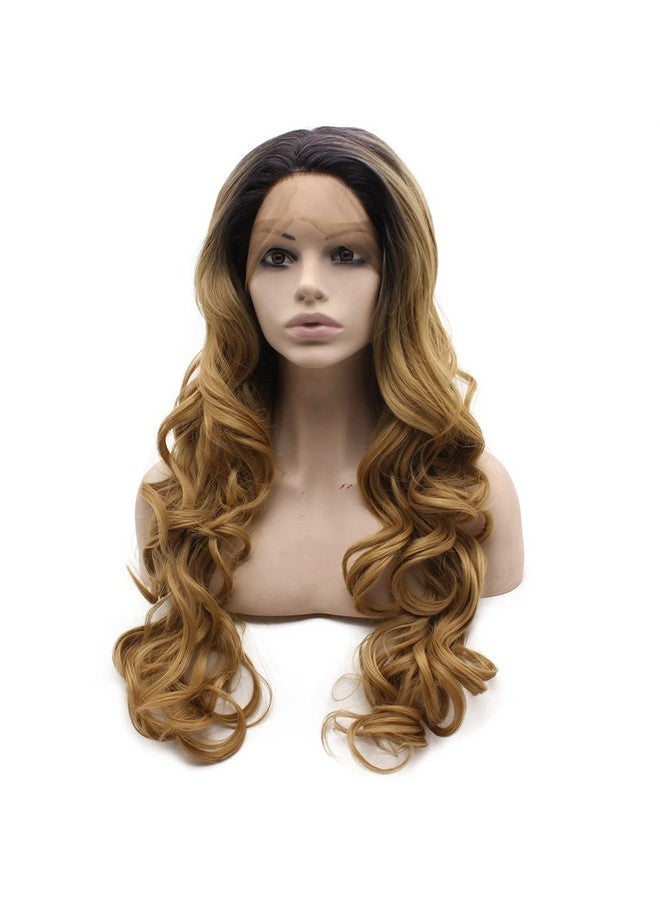 MX angel Mxangel Long Black Roots Blonde Ombre Hand Tied Ombre Synthetic Wig Lace Front Heat Resistant Fiber Hair - Image 2