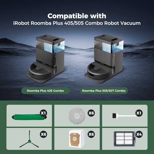 Yivy 24 Pcs Accessories Kit for iRobot Roomba Plus 405 Combo505 Combo507 Combo Robot Vacuum Cleaner 1 Main Brush 6 Dust Bags 6 Mop Pads 4 Filters 6 Side Brushes and 1Cleaning Brush400500 Series - Image 3