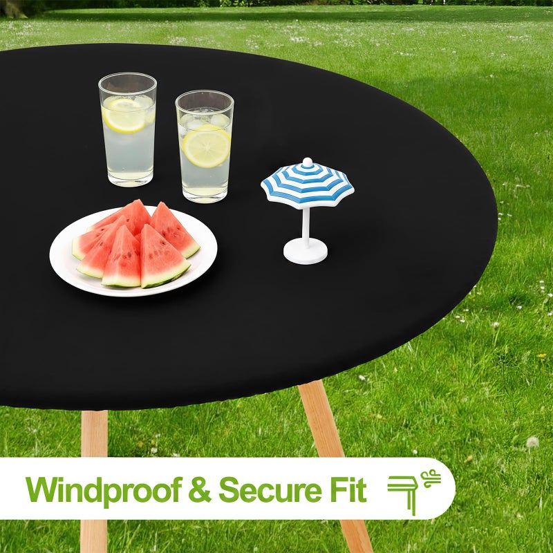 Smiry Round Spandex Tablecloth, Elastic Fitted Washable Tablecloths for 36"-44" Tables, Waterpoof Stretch Picnic Table Cover for Dining, Indoor and Outdoor, Black - Image 3