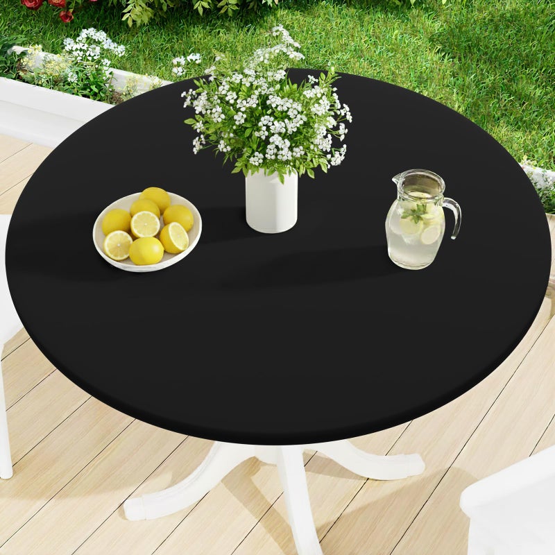 Smiry Round Spandex Tablecloth, Elastic Fitted Washable Tablecloths for 36"-44" Tables, Waterpoof Stretch Picnic Table Cover for Dining, Indoor and Outdoor, Black - Image 1