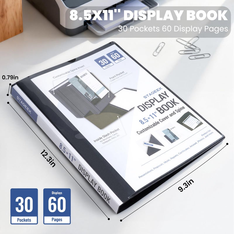STAGEEK 30-Pocket Portfolio Binder Display 60 Pages, 8.5x11 Binder with Plastic Sleeves, Art Portfolio Folder with Clear Sheet Protectors, Presentation Book for Artwork, Document Organizer - Image 2