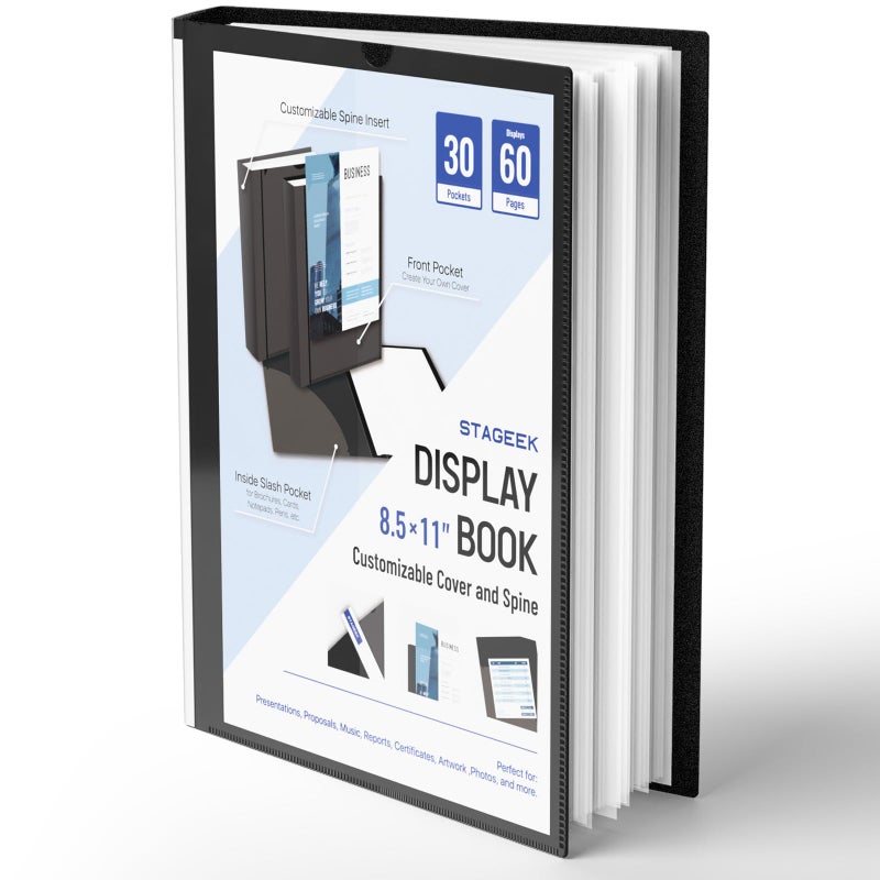 STAGEEK 30-Pocket Portfolio Binder Display 60 Pages, 8.5x11 Binder with Plastic Sleeves, Art Portfolio Folder with Clear Sheet Protectors, Presentation Book for Artwork, Document Organizer - Image 1