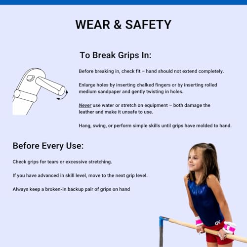 Gibson Athletic Rainbow Gymnastics Grips for Beginners, Unisex Durable Leather Grip with Hook & Loop Closure for Secure Grip & Wrist Support, Athletic Grips & Hand Protection for Young Gymnasts Made in USA - Image 5