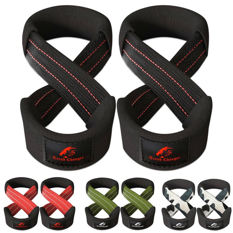 Trend Changer Figure 8 Lifting Strap Padded Deadlift Straps Heavy Duty Weight Lifting Straps Strongman Axle Bar Straps Weightlifting Wrist Wraps Large 80 UP Wrist Circumference BlackRed - Image 2