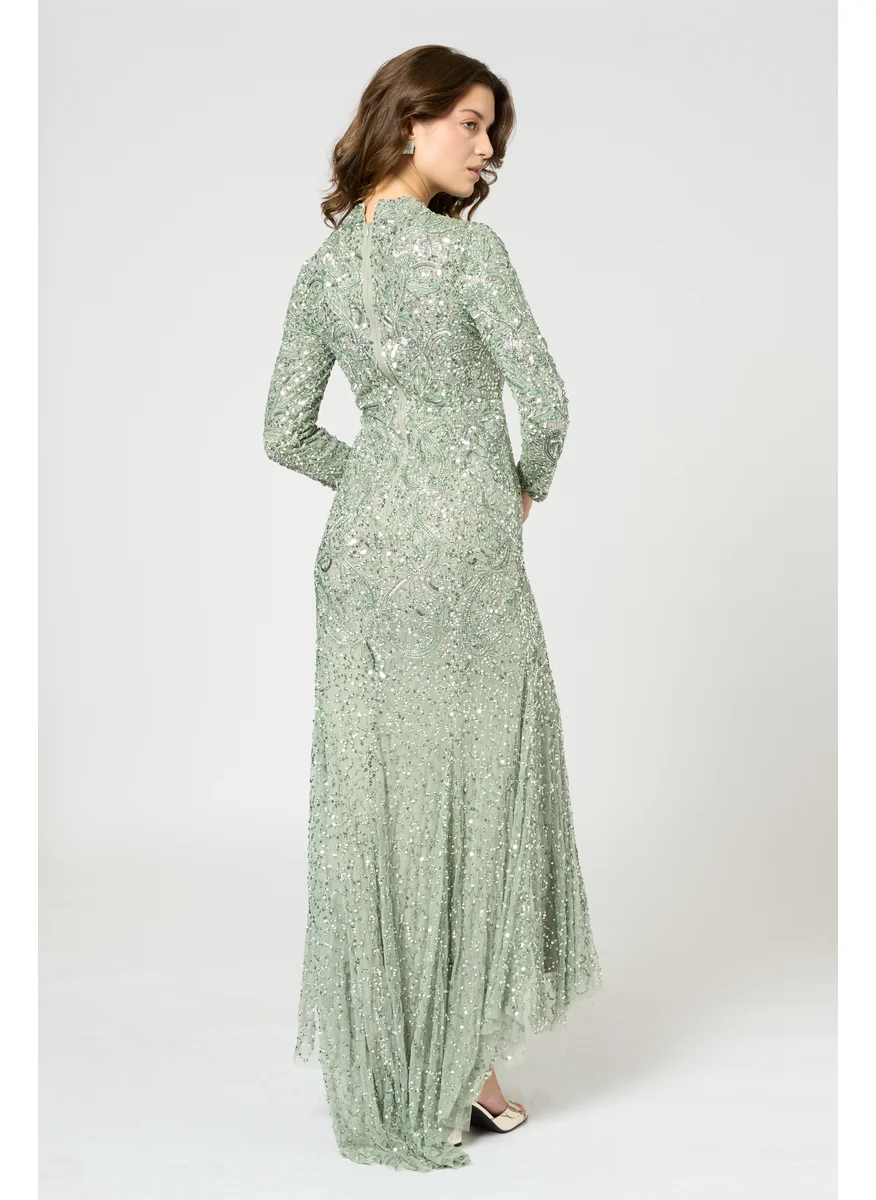 ماري Senia  Modest Embellished Sequin Maxi Dress