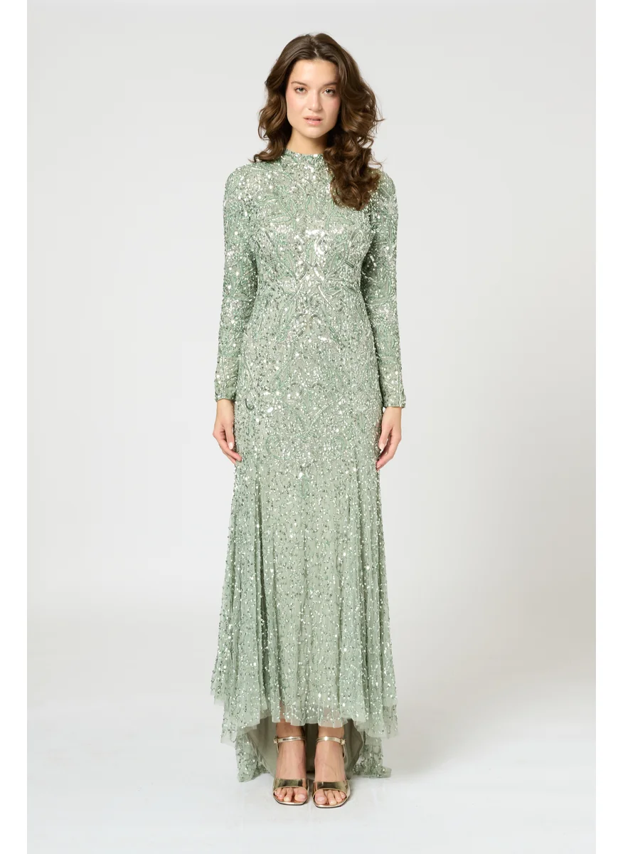 ماري Senia  Modest Embellished Sequin Maxi Dress