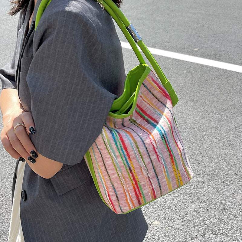 Summer Colorfulful Woven Stripesd Handbag For Women Summer Simple Small Square Bag Fashionable Crossbody Bag - Image 3