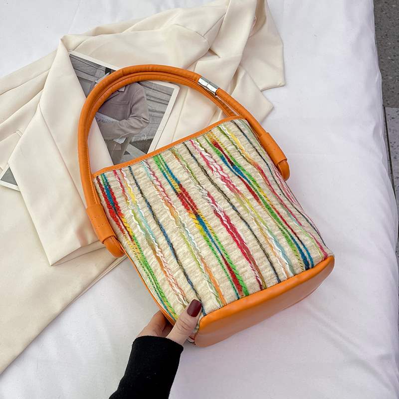 Summer Colorfulful Woven Stripesd Handbag For Women Summer Simple Small Square Bag Fashionable Crossbody Bag - Image 1