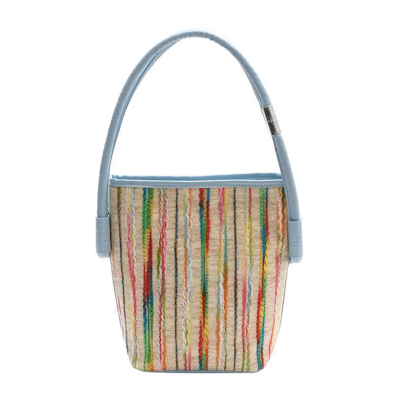Summer Colorfulful Woven Stripesd Handbag For Women Summer Simple Small Square Bag Fashionable Crossbody Bag - Image 5