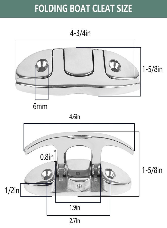 BALAVA Boat Cleats 4-3/4inch,316 Stainless Steel Folding Boat Dock Cleats,Flip Up Dock Cleat Rope Cleat for Boat,Yacht,Decks,Dock Line Mooring,Fasteners Included (2Pack) - Image 2