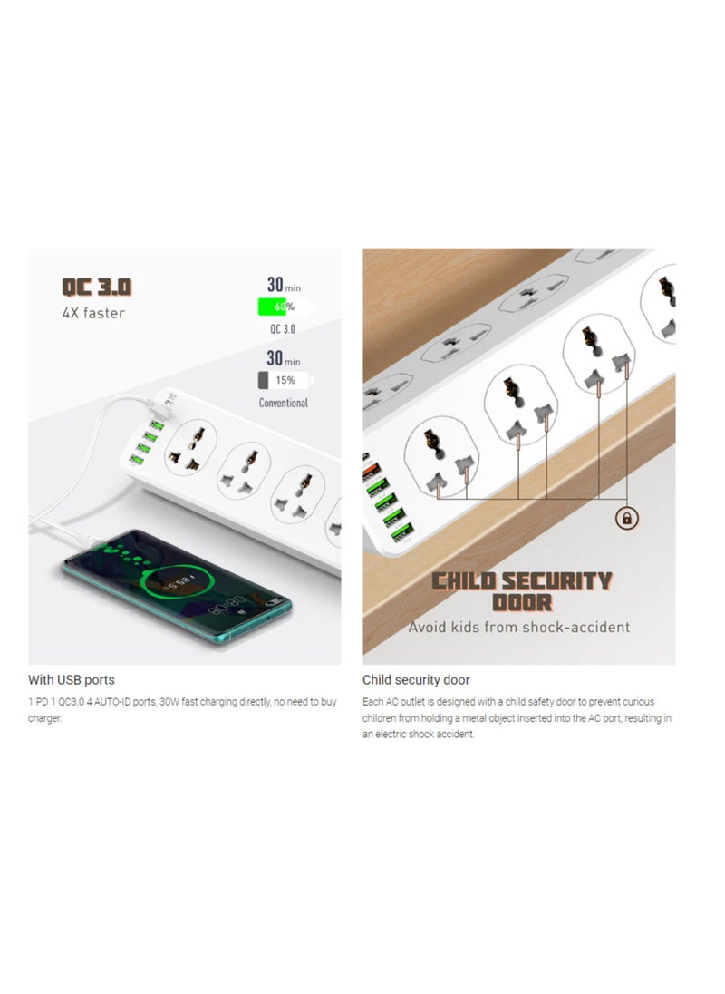LDNIO - LDNIO SC10610 2500W 10 SOCKETS with 5 USB Ports and 1 TYPE-C PD PORT, DESKTOP EXTENSION HOME CHARGER with 2M EU POWER CORD - Image 1