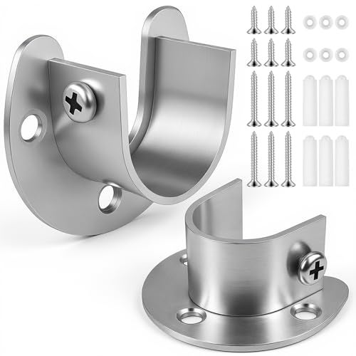 FIRJOY 2Pcs Heavy Duty Stainless Steel Closet Rod Bracket Holder (Silver, 1.0") - Image 1