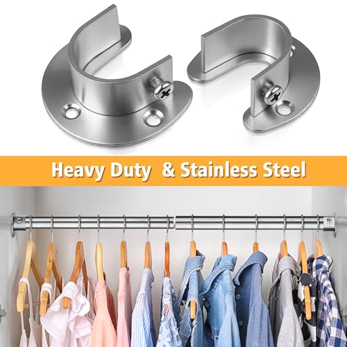 FIRJOY 2Pcs Heavy Duty Stainless Steel Closet Rod Bracket Holder (Silver, 1.0") - Image 3