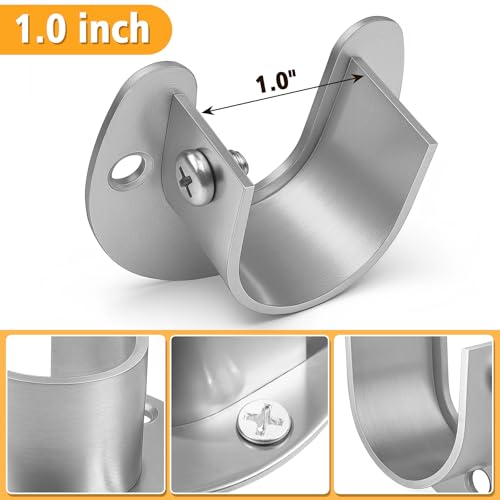 FIRJOY 2Pcs Heavy Duty Stainless Steel Closet Rod Bracket Holder (Silver, 1.0") - Image 4