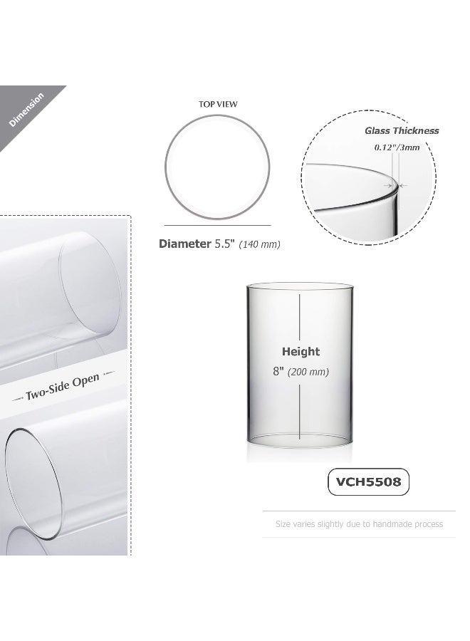 WGVI Hurricane Candle Holder Sleeve, Wide 5.5", Height 8", Clear Glass Cylinder Candleholder, Chimney Tube, Open Ended Candle Shade, 1 Piece - Image 2