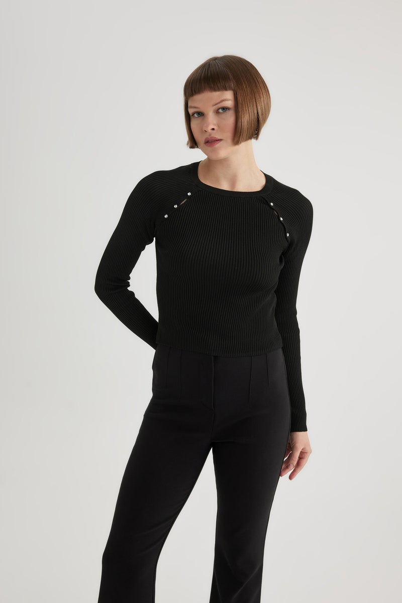 DeFacto Woman Fitted Crew Neck Ribana Knit Pullover - Image 4