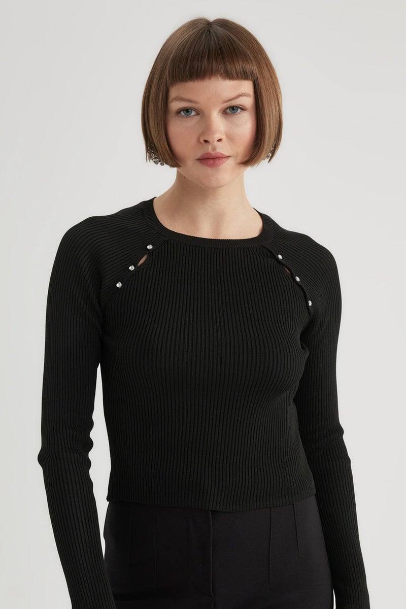 DeFacto Woman Fitted Crew Neck Ribana Knit Pullover - Image 1
