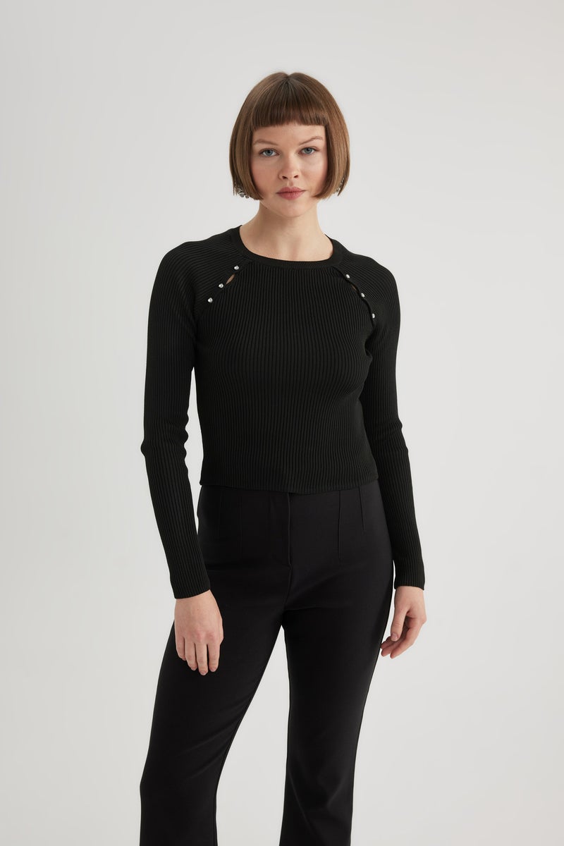 DeFacto Woman Fitted Crew Neck Ribana Knit Pullover - Image 3