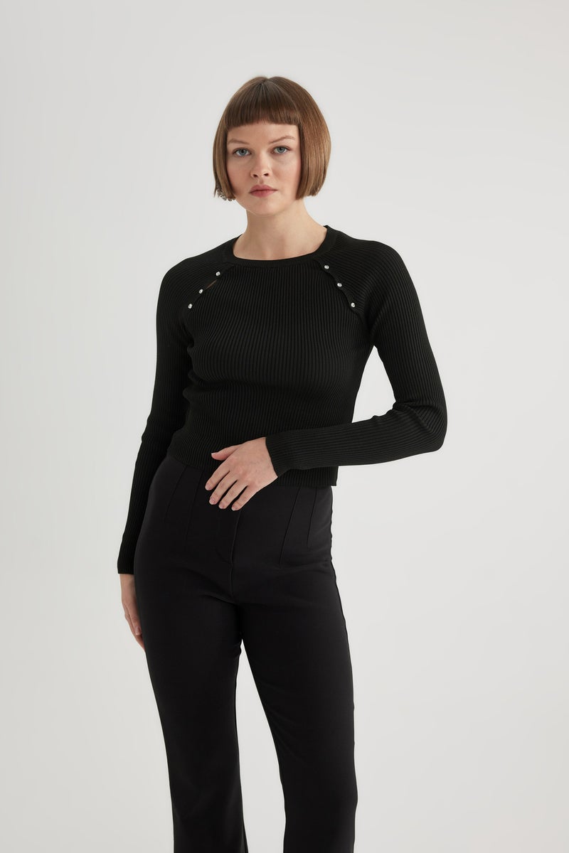 DeFacto Woman Fitted Crew Neck Ribana Knit Pullover - Image 5
