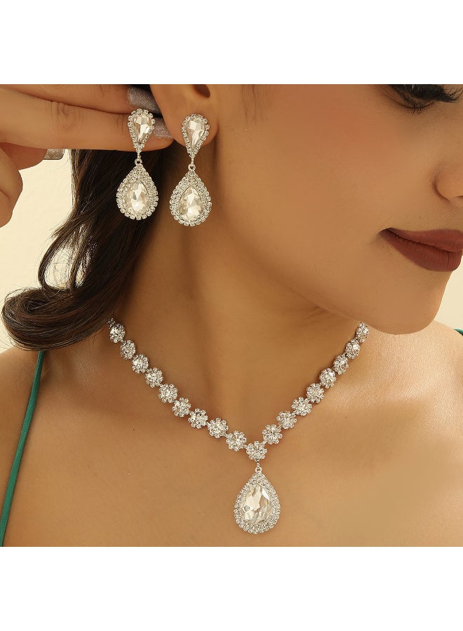 Zeno 3 Pieces Classic and fashionable claw chain rhinestone wedding necklace, bride necklace, earring jewelry, banquet necklace jewelry - Image 1